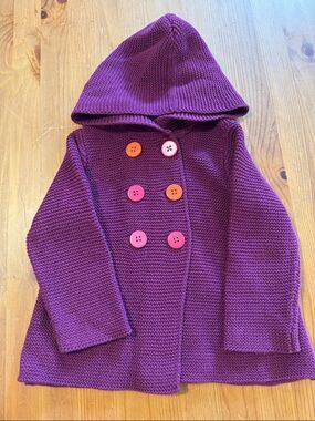 First Impressions Girls' Hooded Pea Coat in Purple with Pink & Orange Buttons